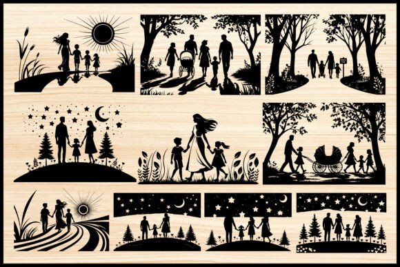 Family Walk Nature Vector Bundle: A Must-Have Graphic Design Asset for Crafts and Branding