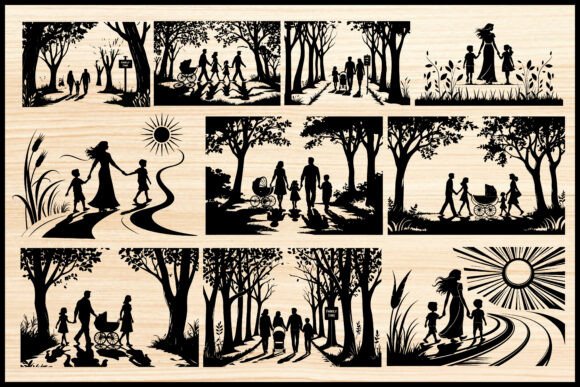 Family Walk Nature Vector Bundle for Crafts and Graphics