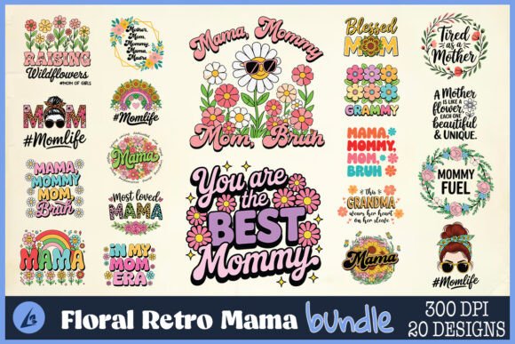 Floral Retro Mama SVG Bundle: A Graphic Design Asset for Crafting Timeless Blog and Website Visuals