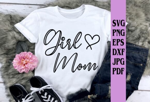 Girl Mom in Script with Heart Emblem: A Versatile Graphic Design Asset for Crafts and Content Creators