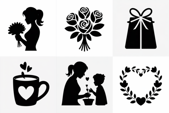 Mom and Child SVG Bundle Heart Flowers for Crafts and Graphics